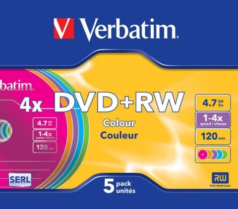 Płyta DVD+RW VERBATIM SLIM Color 4.7GB x4 (5 szt.) 43297