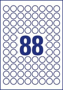 Etykiety o nietypowych kształtach, A4, 10 ark./op., Q20 mm, okrągłe, trwałe, AVERY ZWECKFORM, 6222.10.01