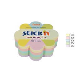 Notes kwiatek, 67x67mm, mix 5 kol. pastelowych, 250kart. Stick n 21832