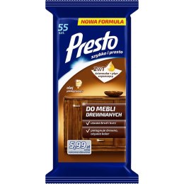PRESTO Ściereczki nawilżane do mebli drewnianych 55 szt. 28758