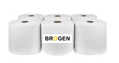 Ręcznik MAXI - M (DUŻA ROLKA) biały celuloza 2 warstwowy 100M 1 rolka: 19cmx19cmx21,5cm (6 rolek w opakowaniu) BROGEN