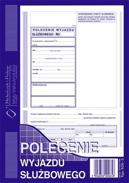 Polecenie wyjazdu służbowego, A5 40 kartek, 10-505-3 DOTTS