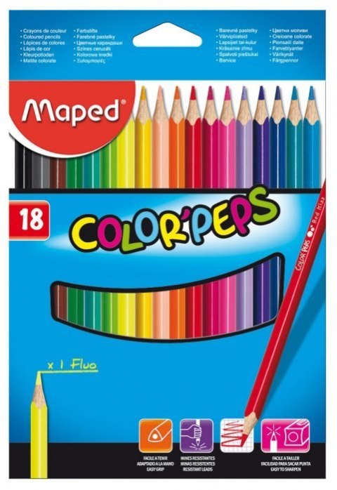 Kredki trójkątne MAPED COLORPEPS 18kolorów 183218 .
