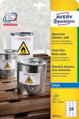 Etykiety Heavy Duty J4773-10 63,5 x 33,9 10ark Trwałe, poliestrowe, białe, Avery Zweckform